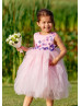 Cute Handmade Flowers Pink Satin Tulle Ruffled Flower Girl Dress